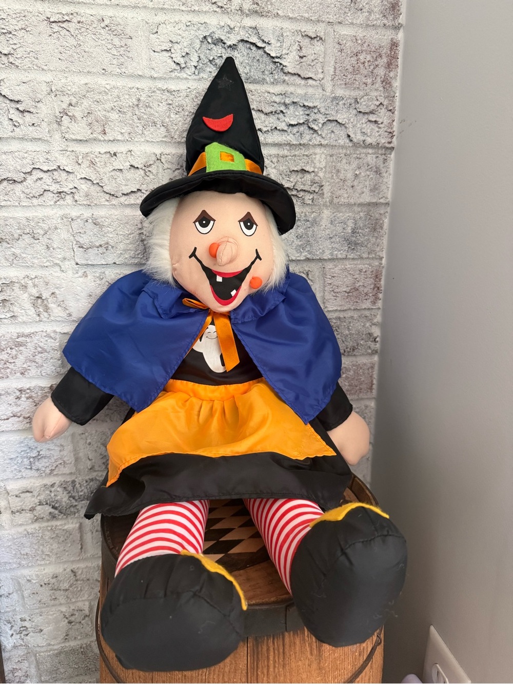 Vintage Halloween Hanging Witch Doll - Blue, Orange, Black
